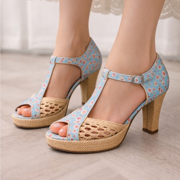 kenzie Shoes - Kenzie Lyric Floral T-Strap Platform Heel